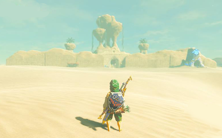 Link looking at Gerudo Town in the distance