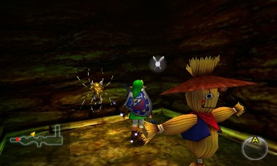 #55: Re-enter Dodongo's Cavern as an adult, and return to the Baby Dodongo room in the south-east. When Navi flies up to a higher ledge and turns green, play the Scarecrow's Song to summon Pierre, then hookshot up to find a Gold Skulltula.