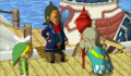 Link, Oshus, and Linebeck conversing at Mercay Island's harbor in Phantom Hourglass