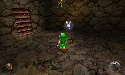 #36: After collecting a bomb bag & the boomerang, return to the Deku Tree. There was a room in the first basement at the northwest corner of the map that cannot be entered in the original visit. Burn the spider web and then blast the boulder away with a bomb. Inside, there is a Gold Skulltula on the wall. Use the Boomerang to snag the token.