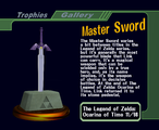 Master Sword trophy from Super Smash Bros. Melee, with text
