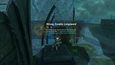 Link picking up a Strong Zonaite Longsword
