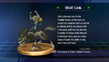 Wolf Link trophy with text from Super Smash Bros. Brawl: Randomly obtained.