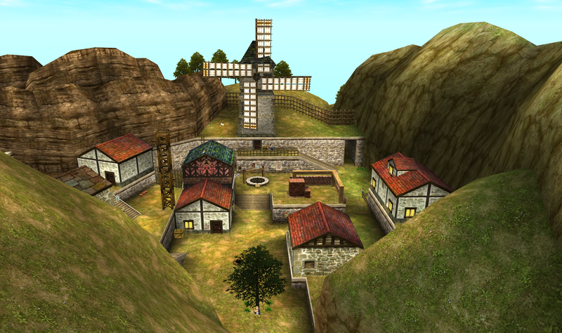 File:Kakariko Village (child) high view from Hyrule Field - OOT3D.png