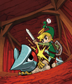 Link fighting a Helmasaur at the Cave of Flames