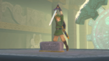 Link getting ready to thrust the True Master Sword into a pedestal in the Temple of Hylia.
