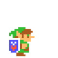 Link holding the Hylian Shield in Super Mario Maker 2.