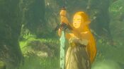 Zelda holding the Master Sword speckled with Malice as seen in The Master Sword from the recovered memories