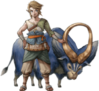 Link in his Ordonian clothes, with a goat, from Twilight Princess.