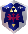 The Hylian Shield model used in shops and "You got the..." scenes in Ocarina of Time (N64)