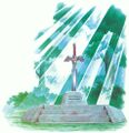 Official artwork of the Master Sword in its pedestal