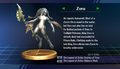 Zora trophy with text from Super Smash Bros. Brawl: Randomly obtained