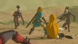 Link protecting Zelda from the Blades of the Yiga