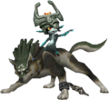 Midna riding Link in his Wolf form from Twilight Princess