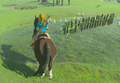 Link seen riding Epona in Breath of the Wild