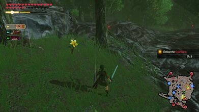 Examine the yellow flower outside the outpost that's toward the southeast of the main field.