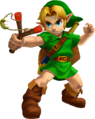 Child Link aiming Fairy Slingshot (Ocarina of Time 3D)