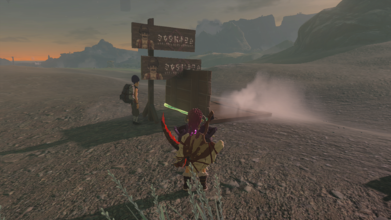 Location - North Hyrule Plain At the west end of the plain, along the main road. Use the nearby materials to hold up the sign.
