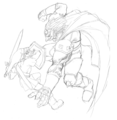 Adult Link fighting Ganondorf (design sketch)