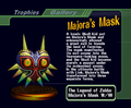 Majora's Mask trophy from Super Smash Bros. Melee, with text