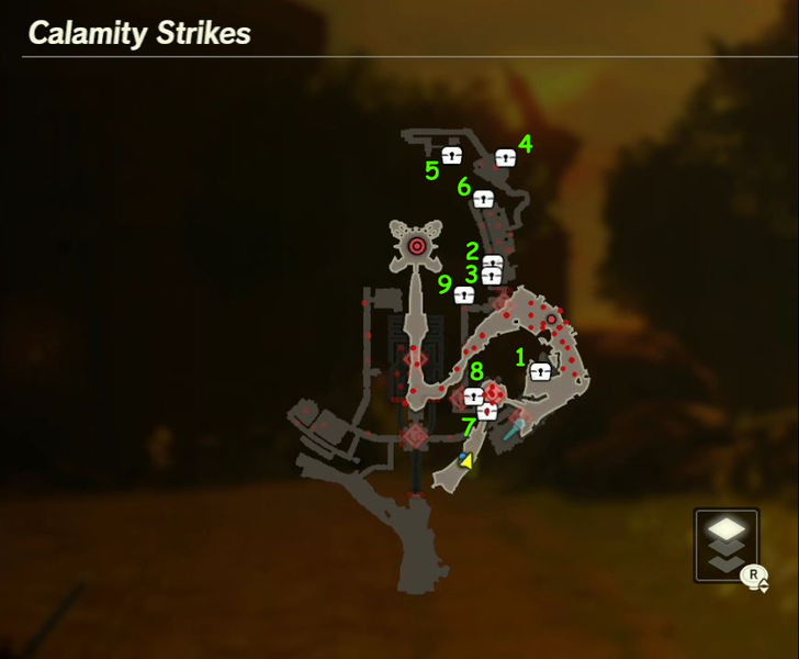 There are 9 treasure chests found in Calamity Strikes.
