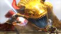 King Dodongo overwhelmed by Ganondorf's attack