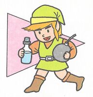 Link Holding a Potion and Bomb