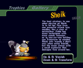 Sheik (Smash: Grey Outfit) trophy with text from Super Smash Bros. Melee