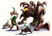 Official artwork of Link fighting Gohma