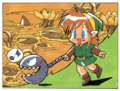 Artwork of Link walking BowWow from the Futabasha Guide