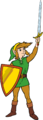 Link holding up his sword.