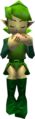 N64 character model of Saria playing her Fairy Ocarina.