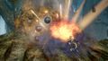 Sheik using bombs to destroy a boulder where a Gold Skulltula is in Hyrule Warriors