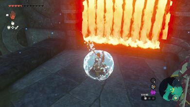 Use Sidon's ability to create a ball of water and walk through the fire