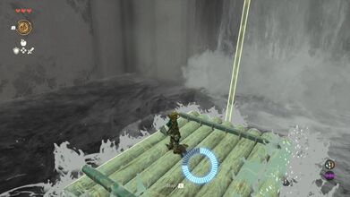 Use Recall again and the wooden platform will carry Link up the waterfall