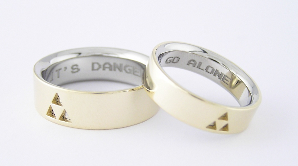 ... description regarding the detailing of these Zelda wedding rings