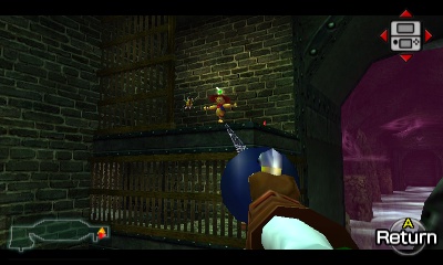 #85: Once Link arrives on top of the large moving boat, look back to where the shortcut is located, which is by the fencing. Navi will fly up and turn green. Play the Scarecrow's Song and Longshot over to this ledge to find the Skulltula.