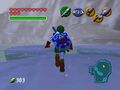Adult Link wearing the Hylian Shield in Ocarina of Time (N64)