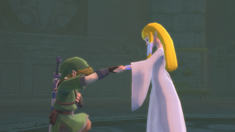 File:Zelda Goddess Link kneels - SSHD prerelease screenshot.png