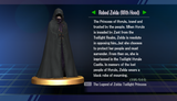 Robed Zelda (With Hood) trophy with text from Super Smash Bros. Brawl: Randomly obtained.