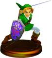 Link's first "Smash" trophy in Super Smash Bros. Melee.