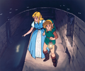 Link and Zelda in the Castle Sewers.