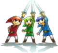 Link flanked by his active Doppels