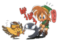 Artwork of BowWow and Link with the Owl from the Futabasha Guide