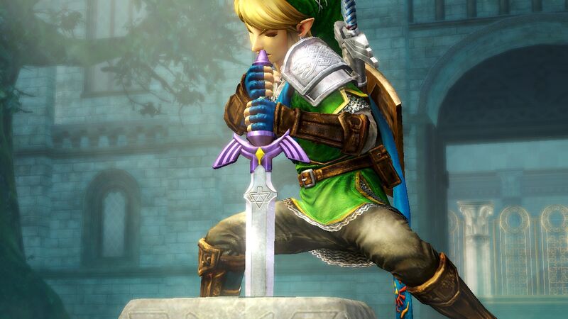 File:Hyrule Warriors Screenshot Link Master Sword Pedestal.jpg