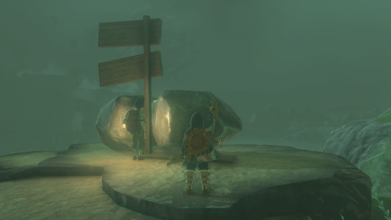 Location - Popla Foothills Found southeast of the Skyview Tower. Use two boulders to hold up the sign.