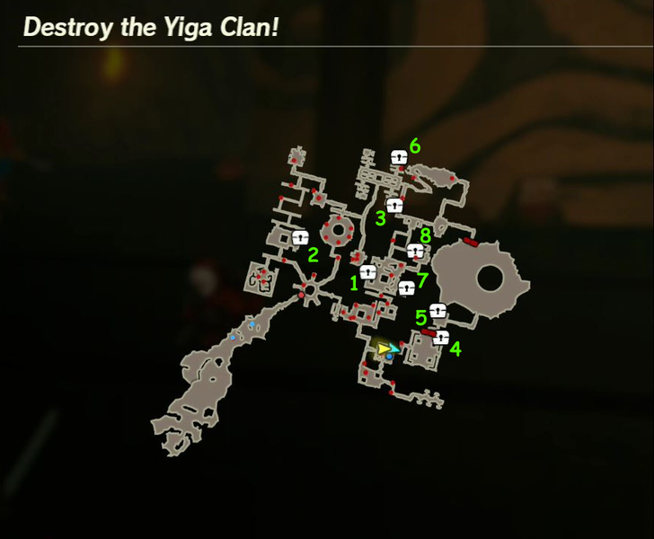 There are 8 treasure chests found in Destroy the Yiga Clan!.