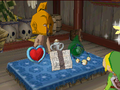 A screenshot of Masked Beedle selling his pricey wares to Link in Phantom Hourglass