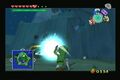 Link using the sword to hit back the ball of light