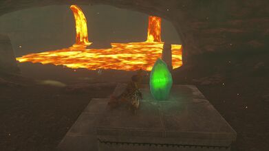 Examine the green crystal to begin the shrine quest